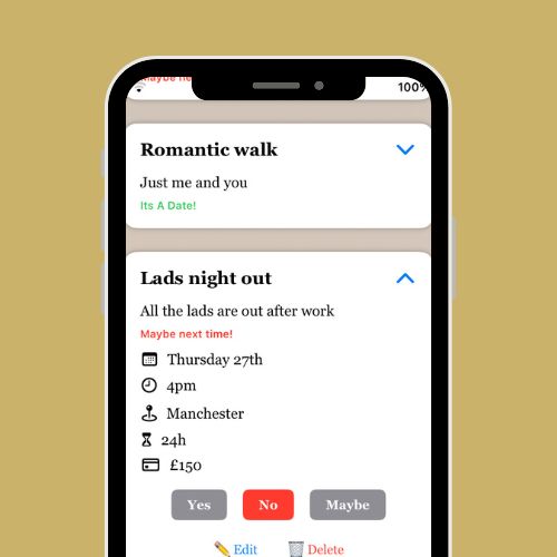 Activity List with responses in WifeyApp